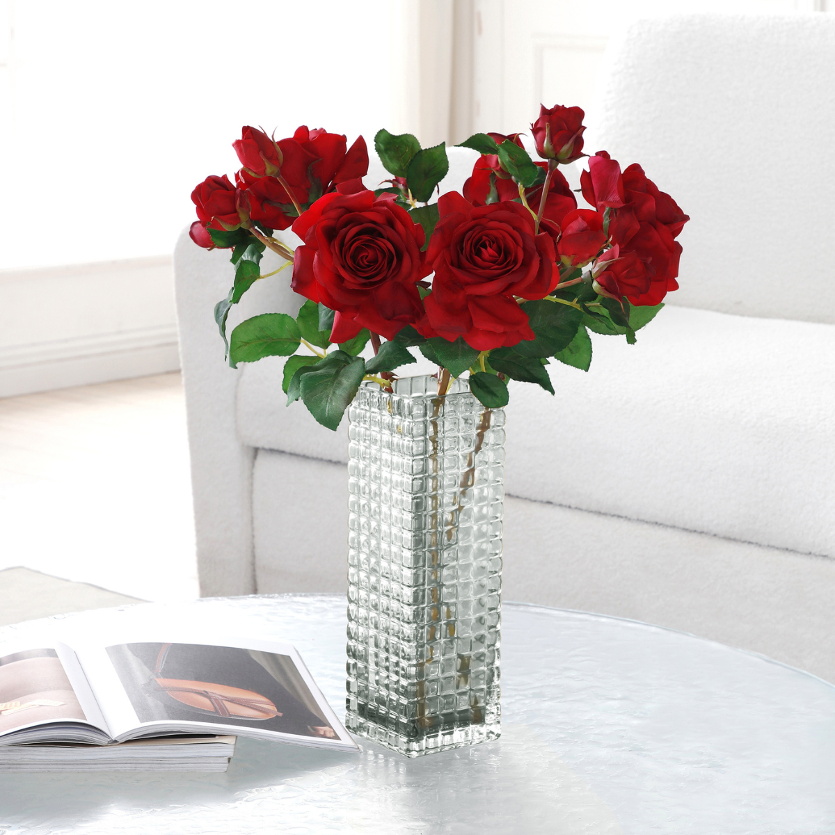 Tige de rose avec bourgeon artificielle H53 rose, SIA DECO