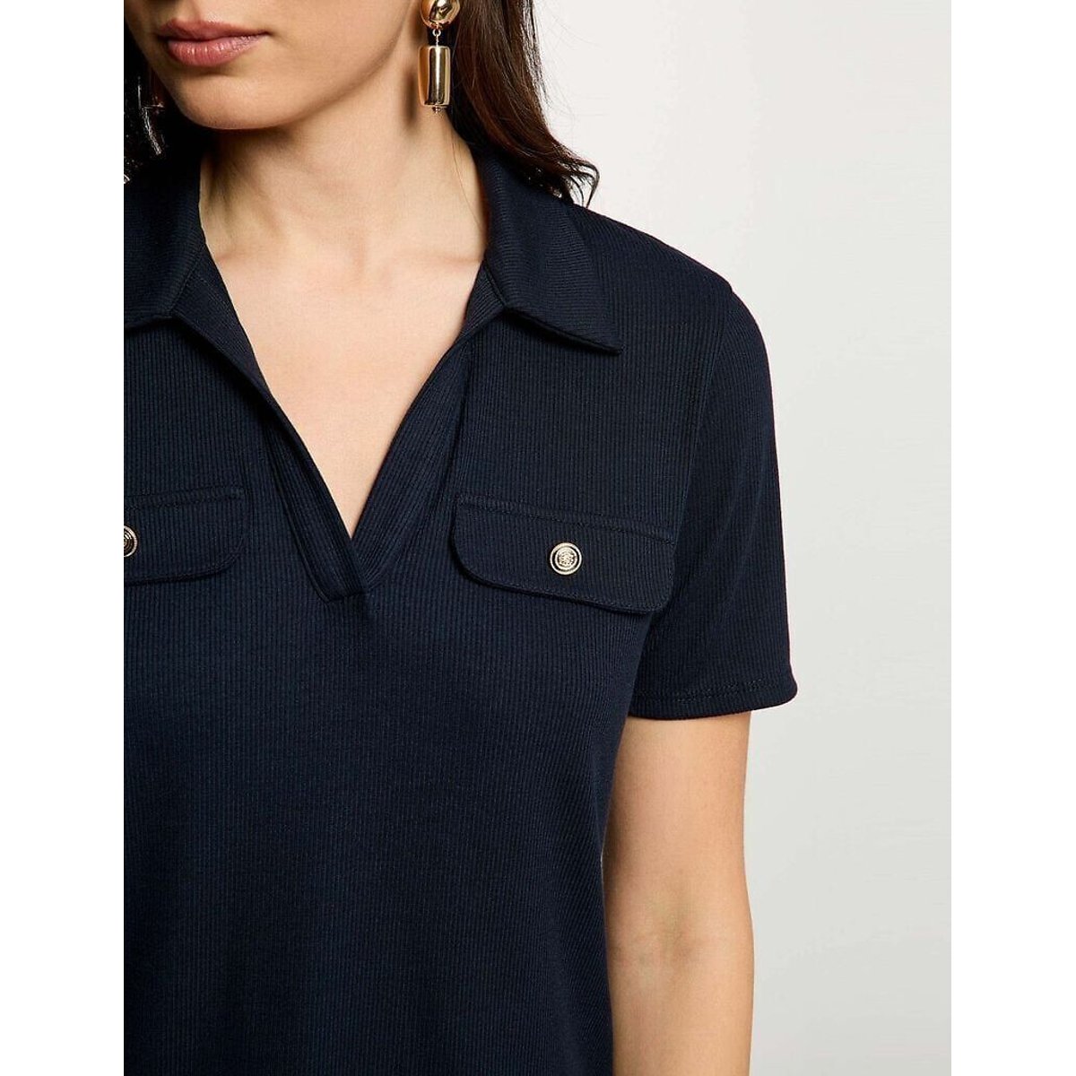 Camiseta de manga corta y cuello redondo azul marino, MORGAN