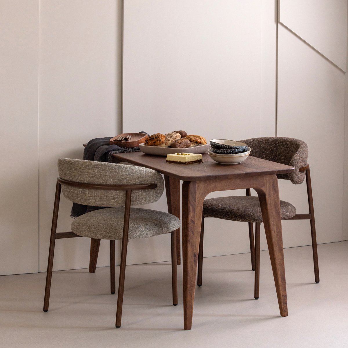 Lot de 2 chaises de salle à manger en tissu mélangé effet laine KELU naturel mélangé, WOOOD