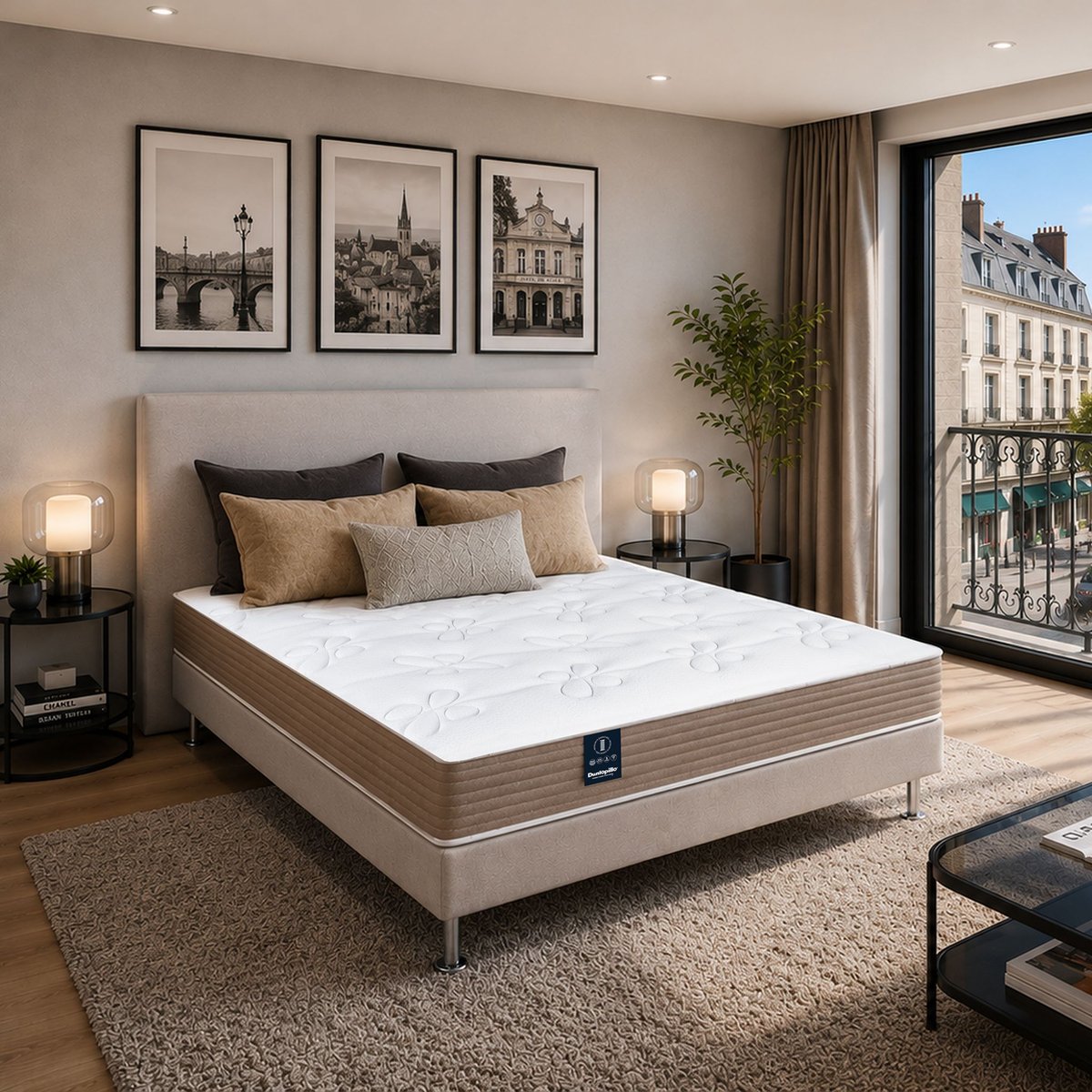 Matelas en ressorts ensachés confort ferme Jasmin couleur unique, DUNLOPILLO