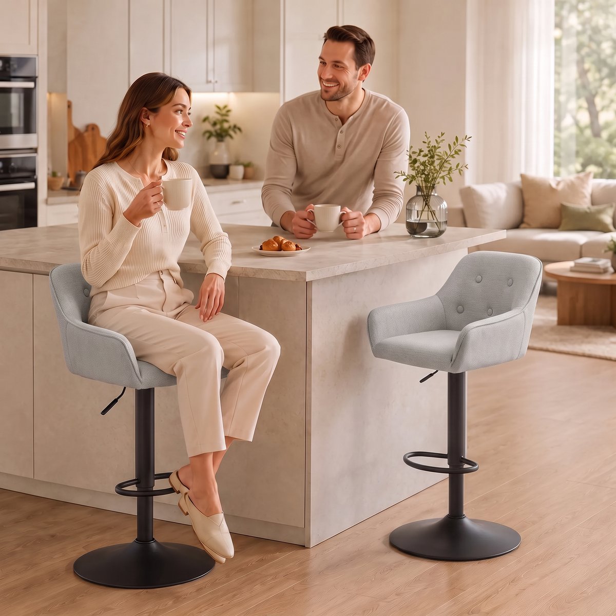 Tabouret de bar Chenille (100 % polyester) gris, noir, HOMCOM