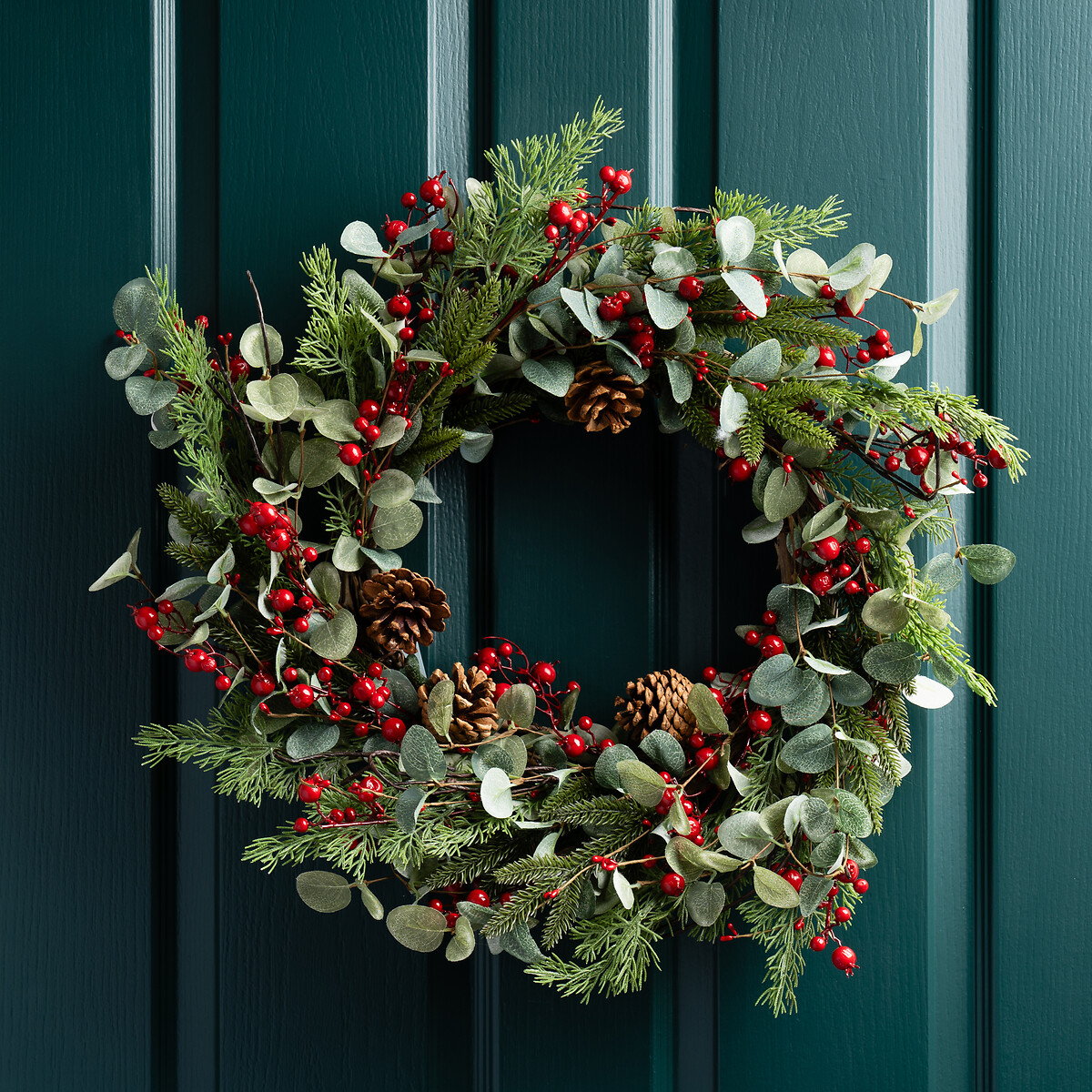 55cm Red Berry and Eucalyptus Wreath red/green, SO'HOME