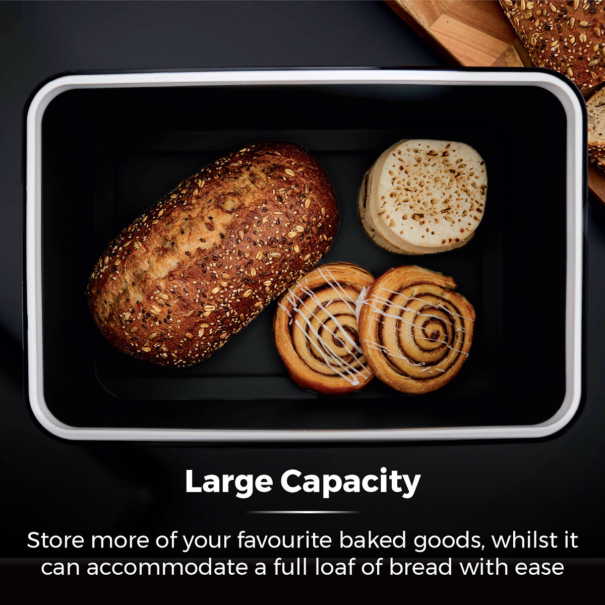 Sera Bread Bin with Smoked Trim black, TOWER