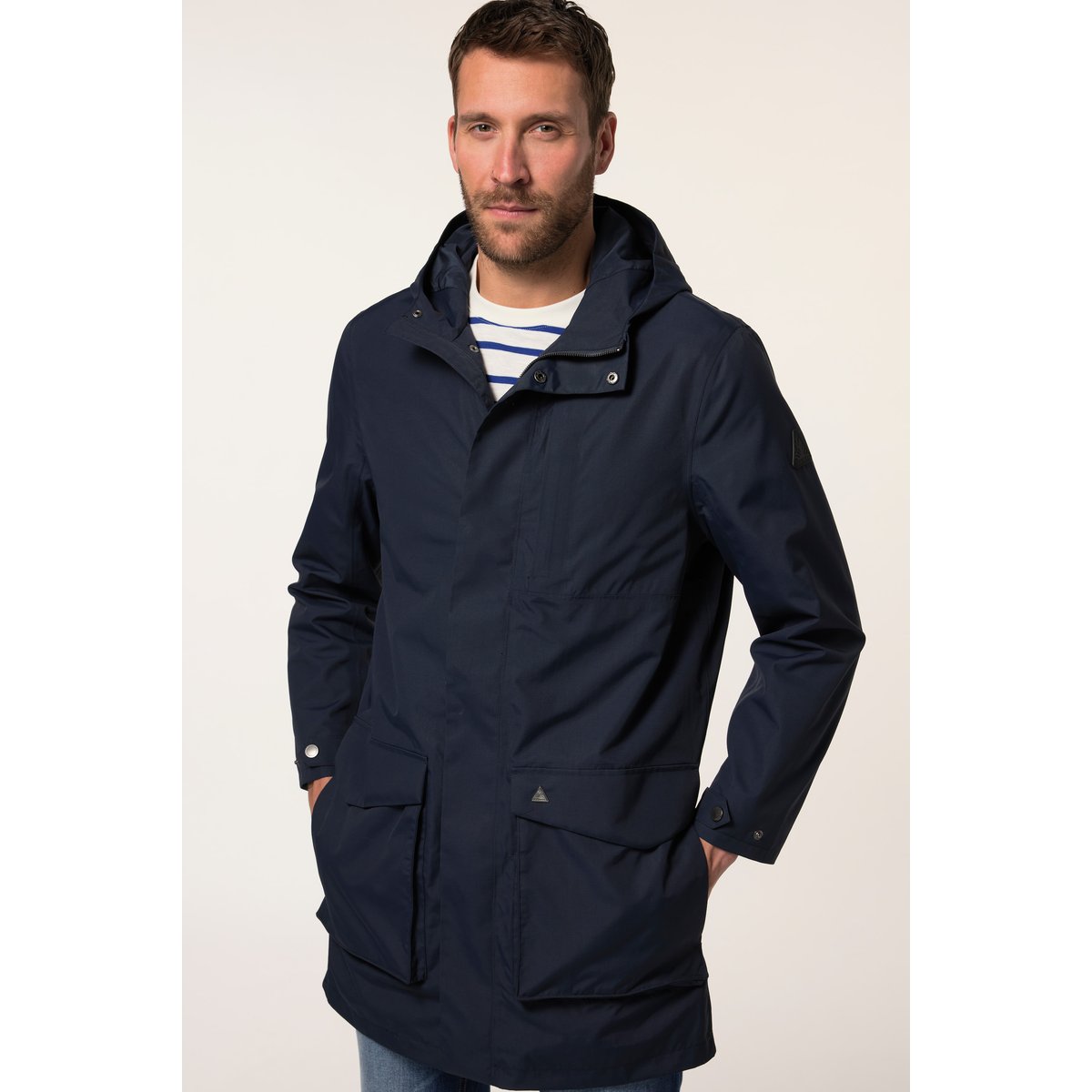 Veste de pluie déperlante, avec capuche bleu marine, JP1880