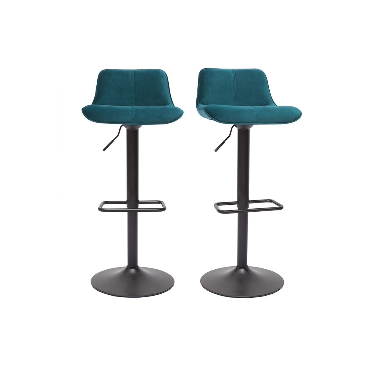 Tabourets de bar réglables pivotants 360° en tissu effet velours texturé terre brûlée et métal noir (lot de 2) BOOST bleu pétrole, MILIBOO