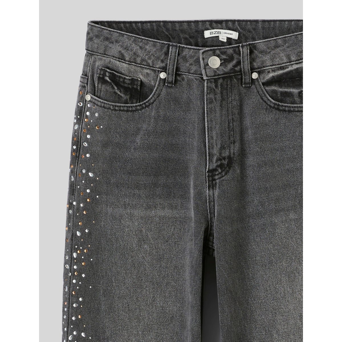 Jean droit strass gris foncé, BZB
