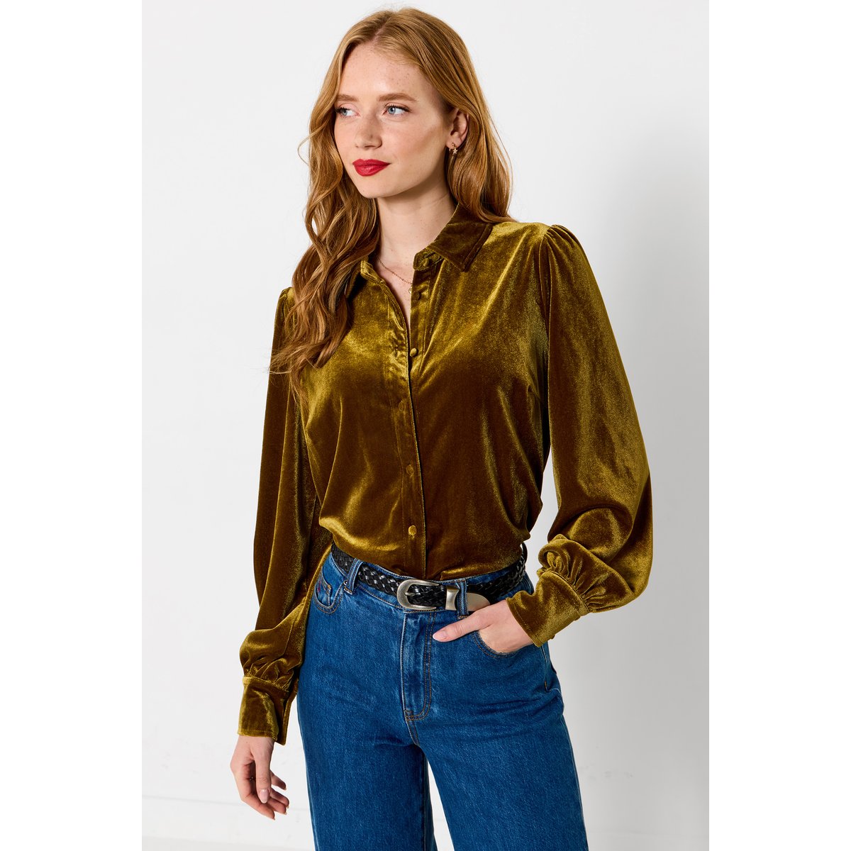 Blouse à Col en Velours Iris or, JOE BROWNS