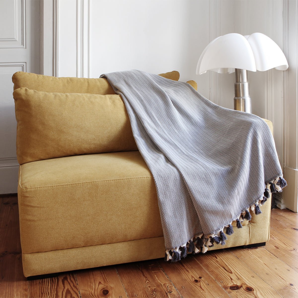 Plaid coton MEGEVE gris moyen, FEBRONIE