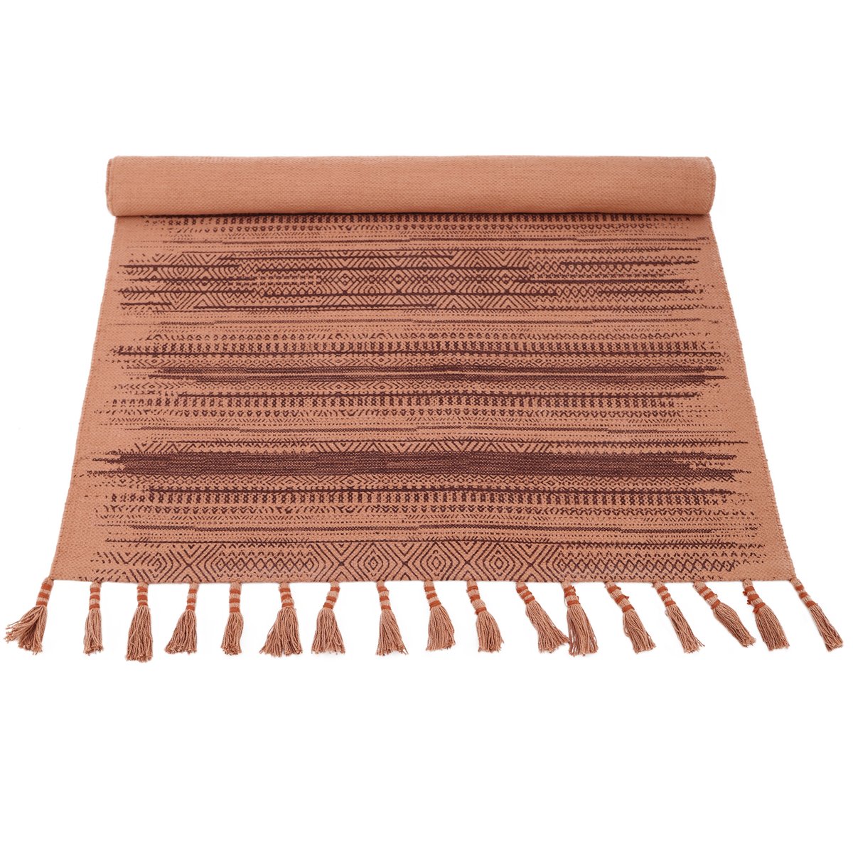 Tapis coton imprimé style bohème LOOMY rose liege, NATTIOT