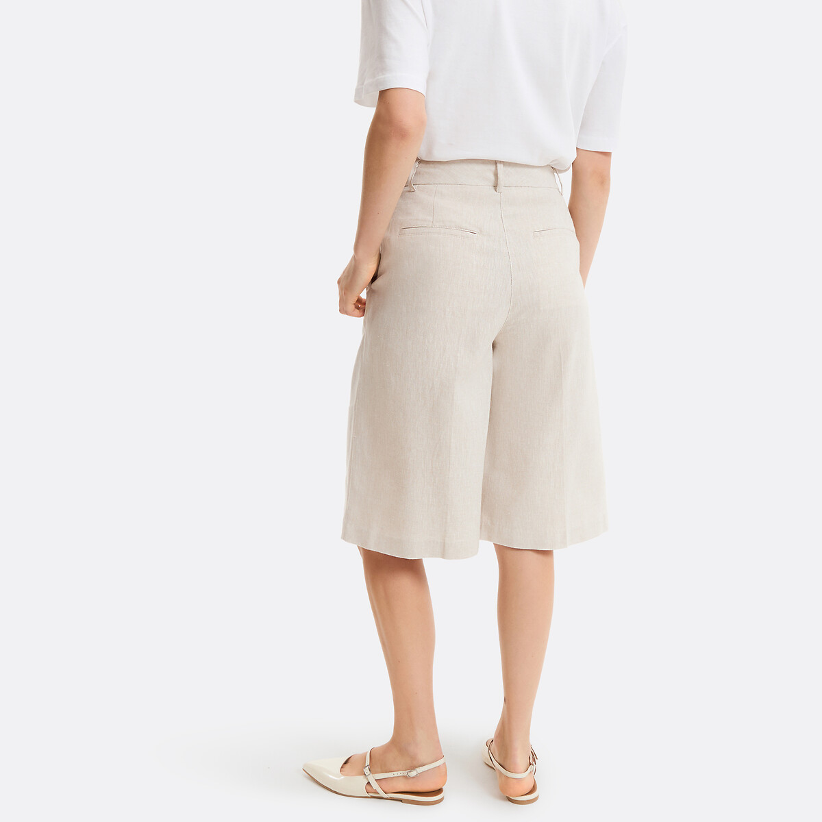 Bermuda in lino e cotone con pinces beige, LA REDOUTE COLLECTIONS