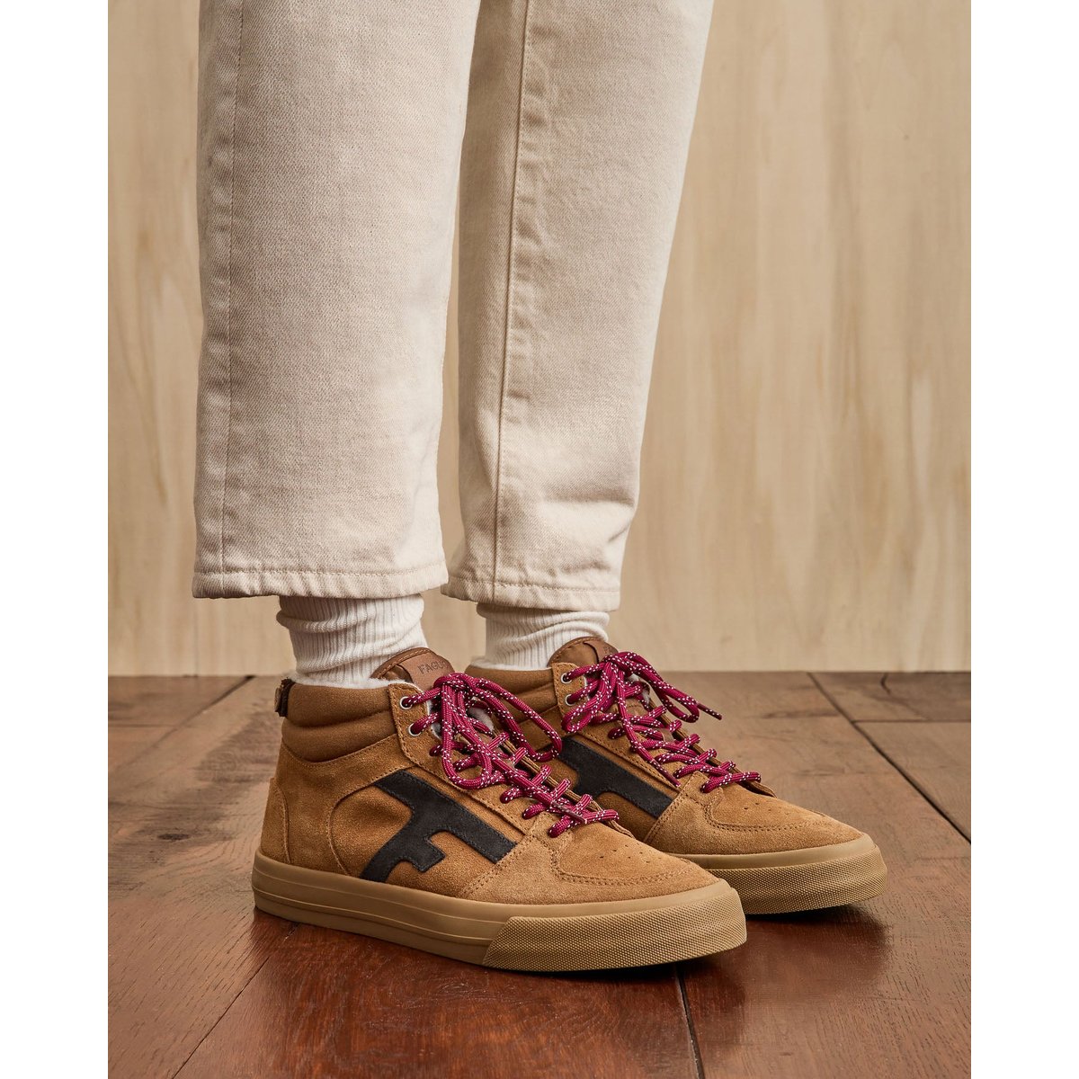 Baskets cuir suede WALNUT MID camel, FAGUO