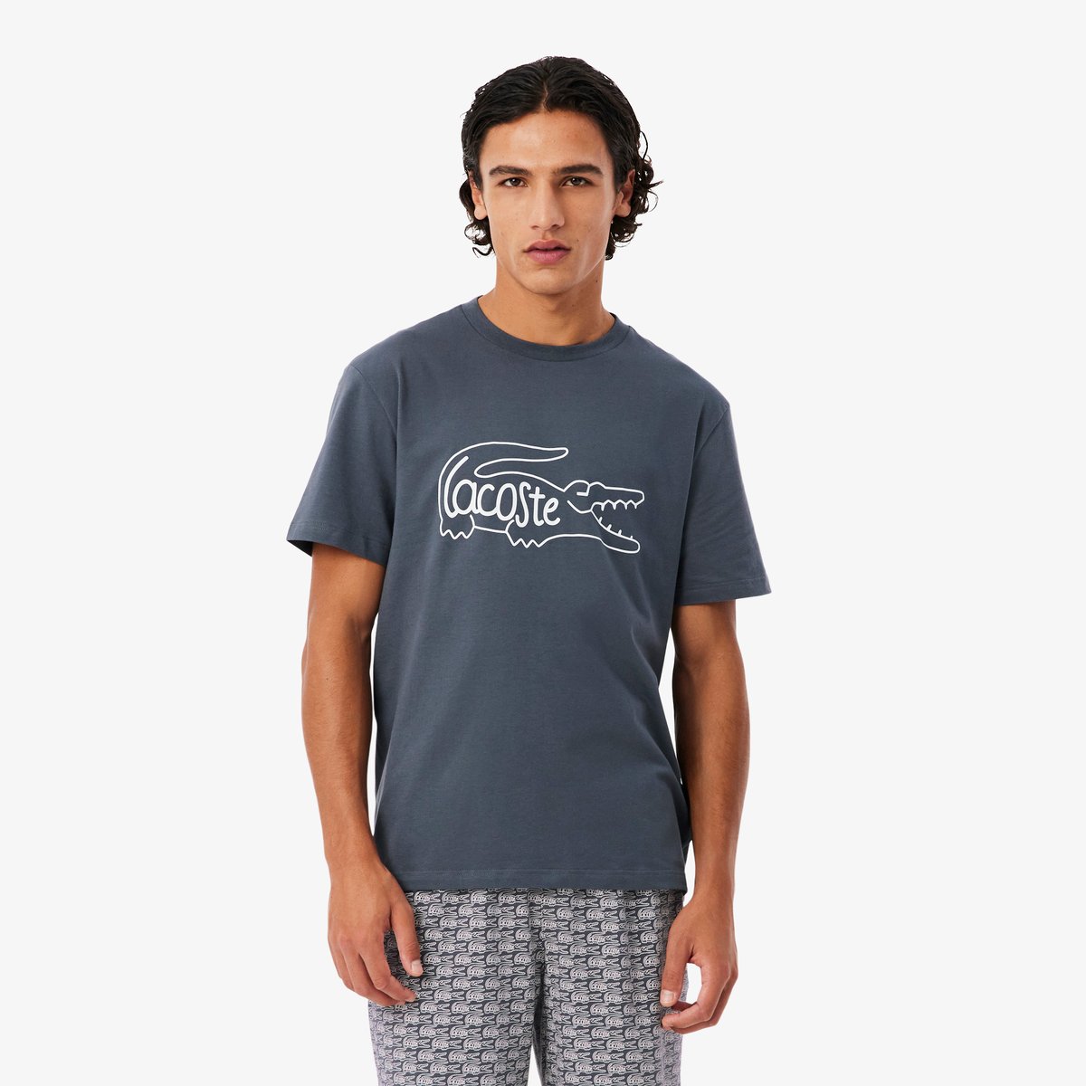Pyjashort en jersey imprimé crocodiles gris-2si, LACOSTE