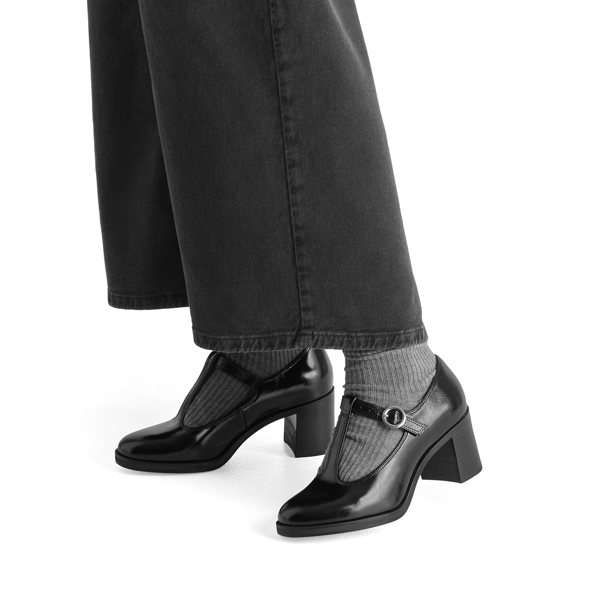 Chaussures salomé en cuir à talons noir, TAMARIS