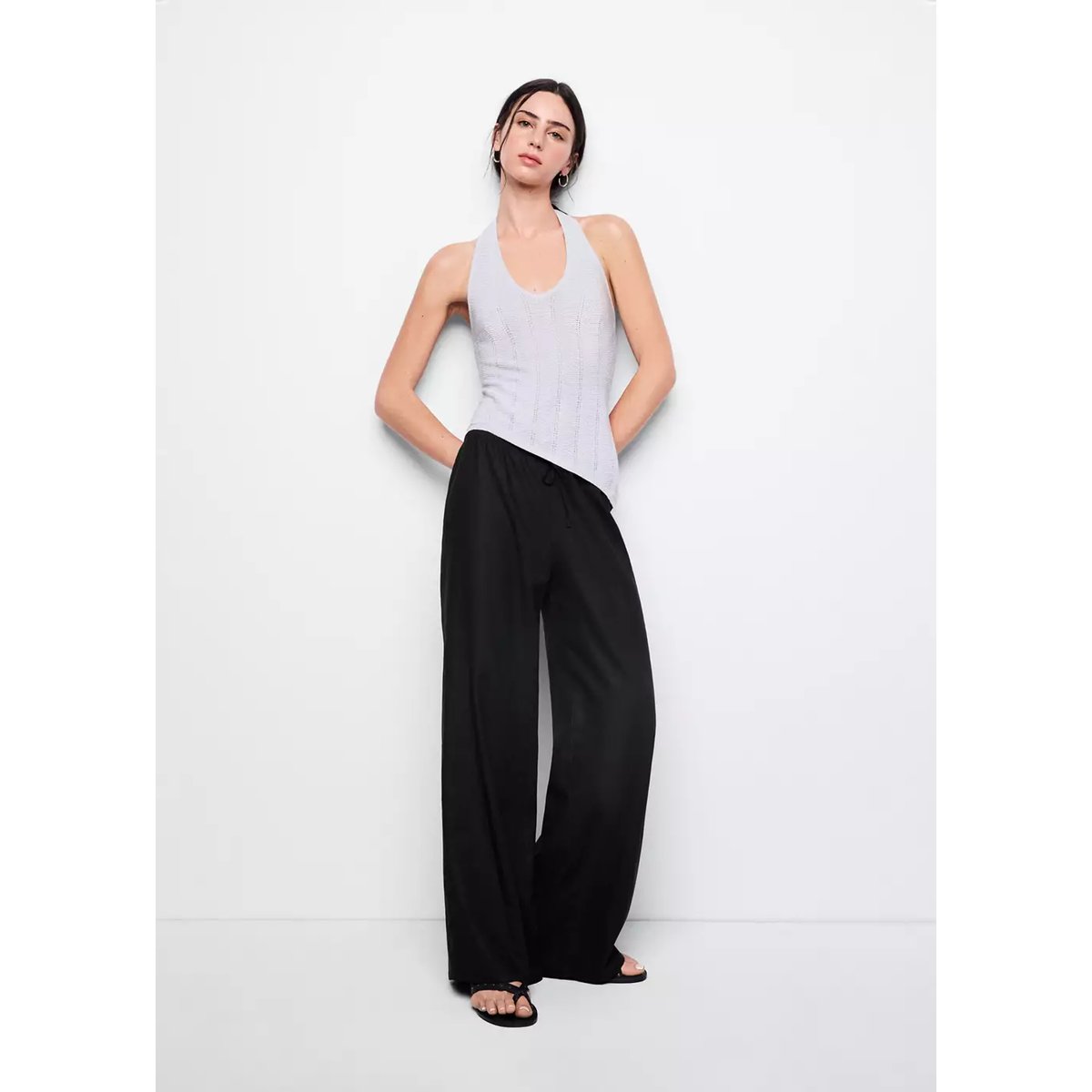 Pantalon droit lin noir, MANGO TEEN