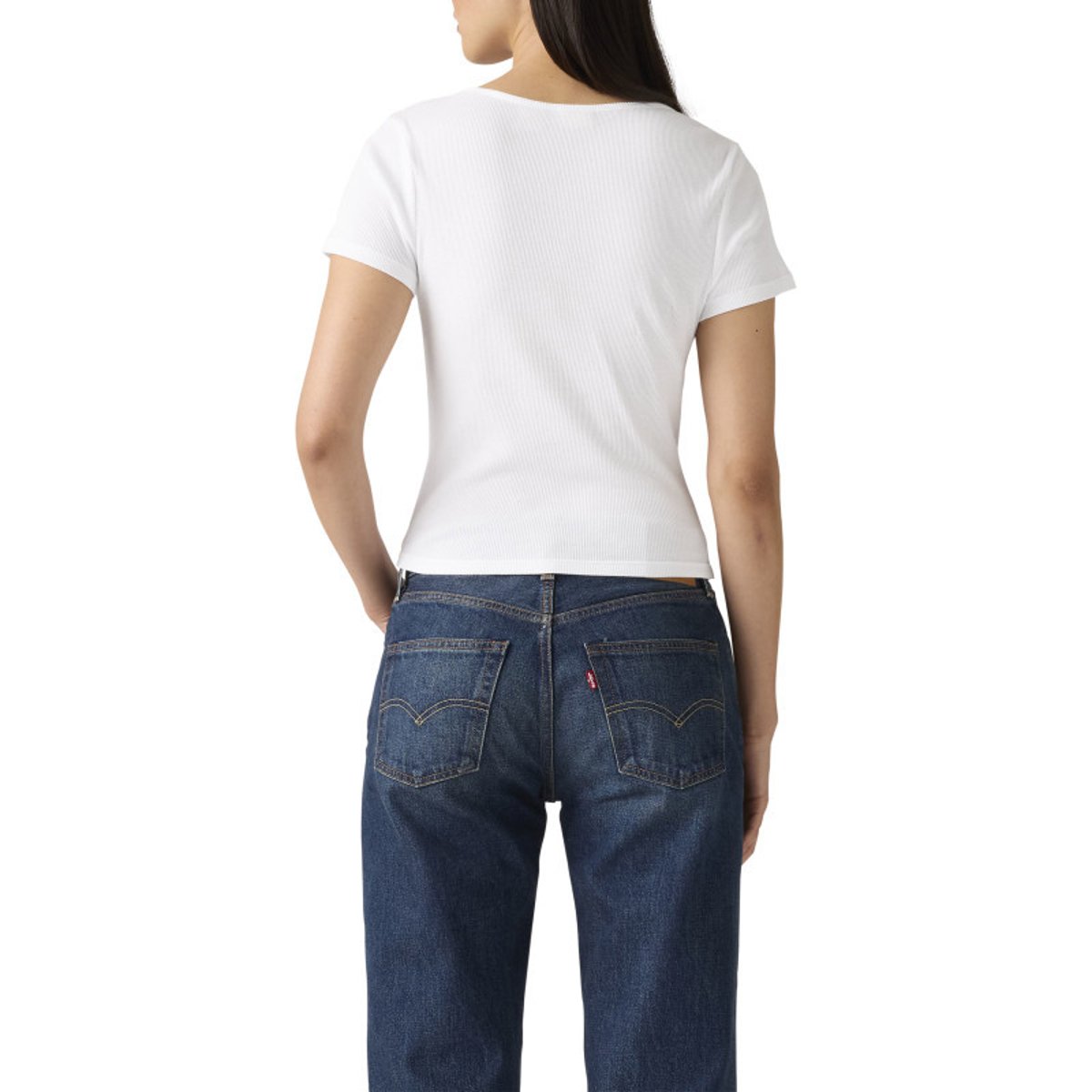 T-shirt en coton blanc uni avec une coupe droite et un col carré blanc, LEVI'S