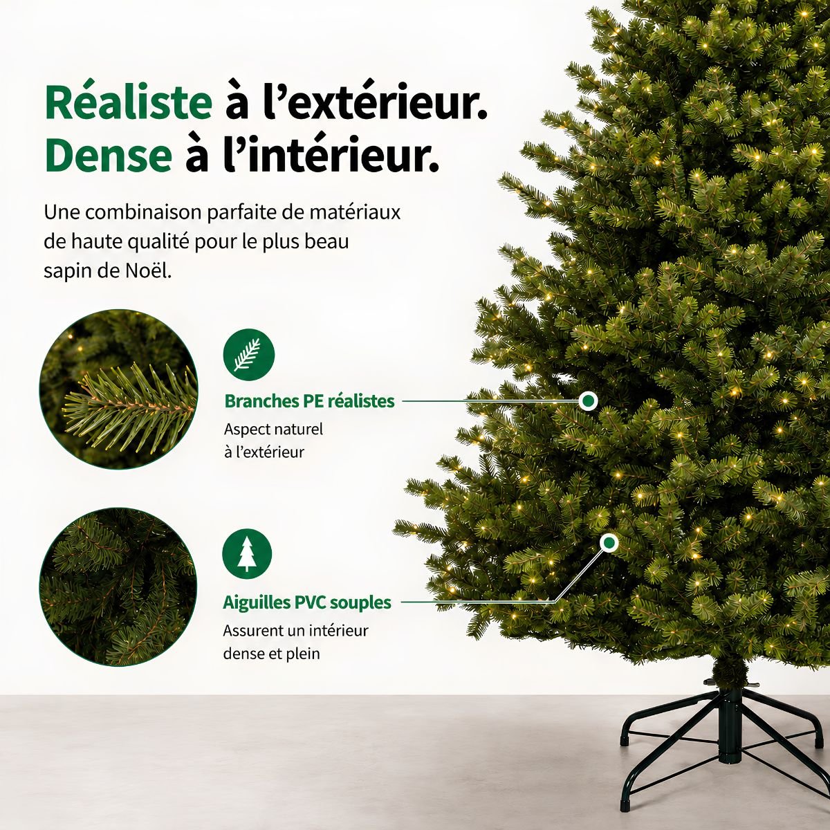 Sapin de Noël artificiel avec LED H215 cm CLIVE vert, BLACK BOX TREES