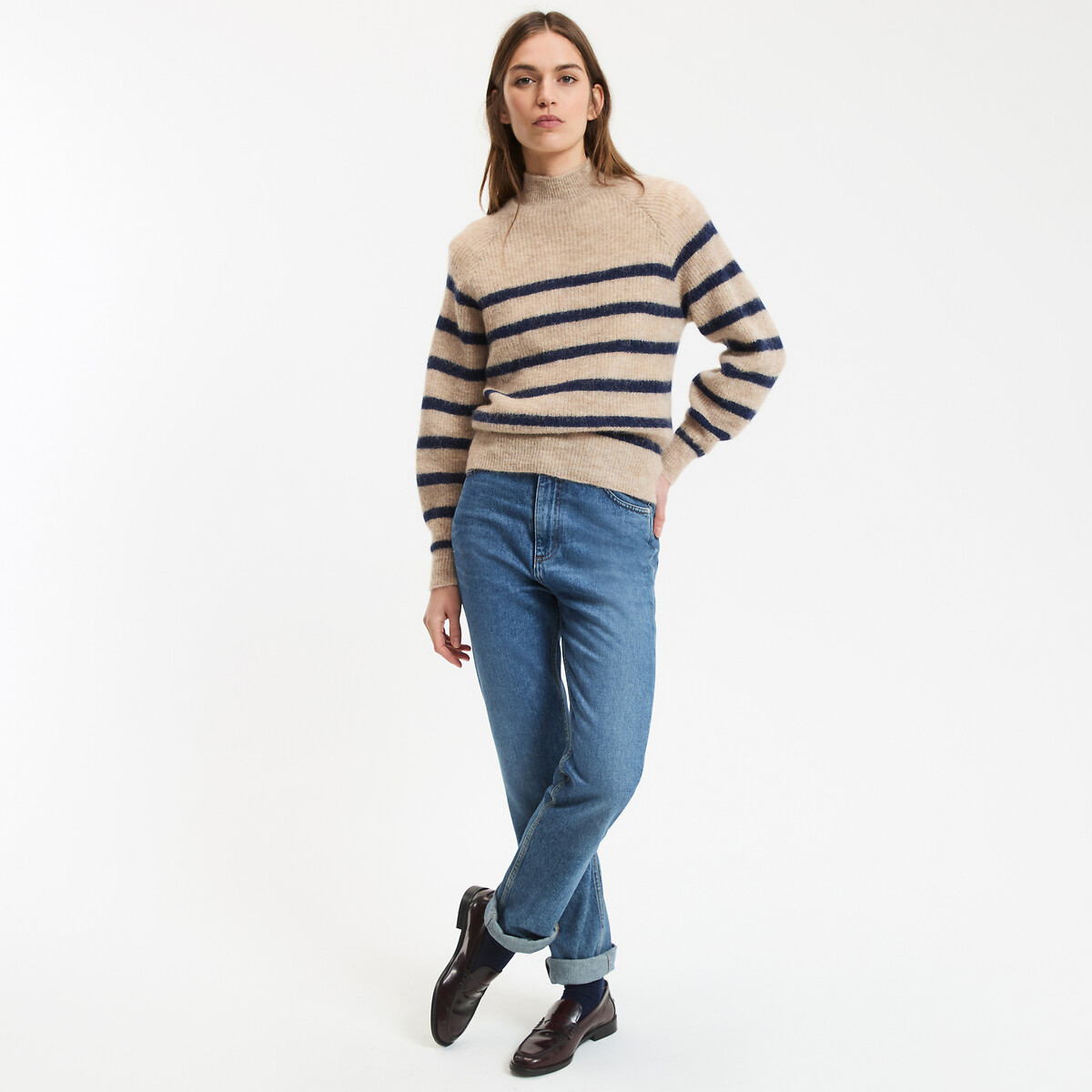Pull rayé alpaga mélangé Signature ARISTIDE rayé beige/marine, LA REDOUTE COLLECTIONS
