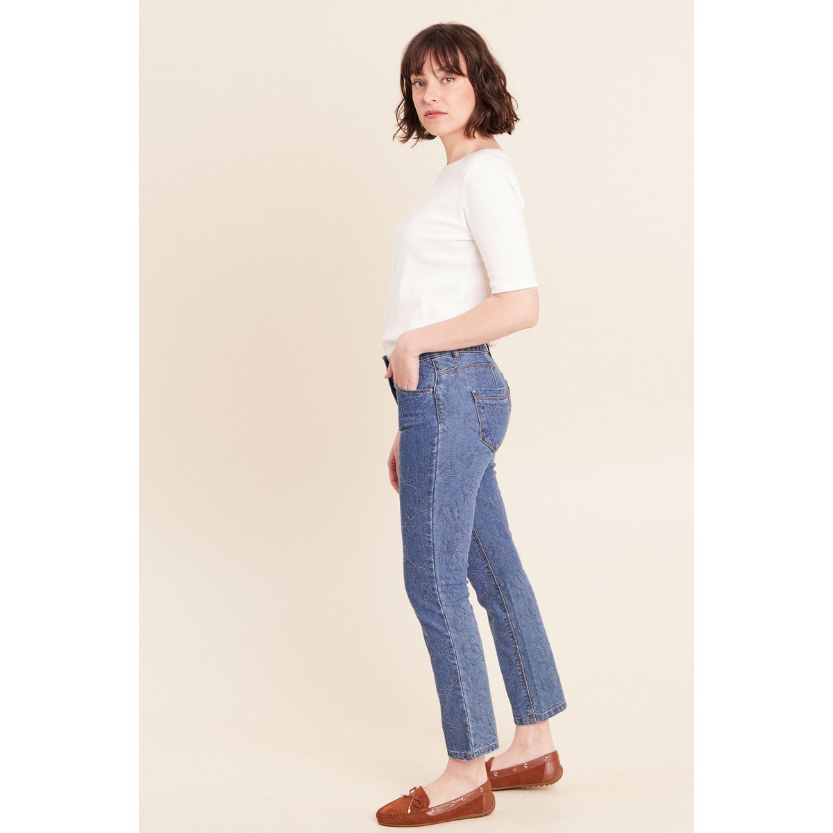 Jean coupe droite 7/8ème taille basculée bleu, BREAL