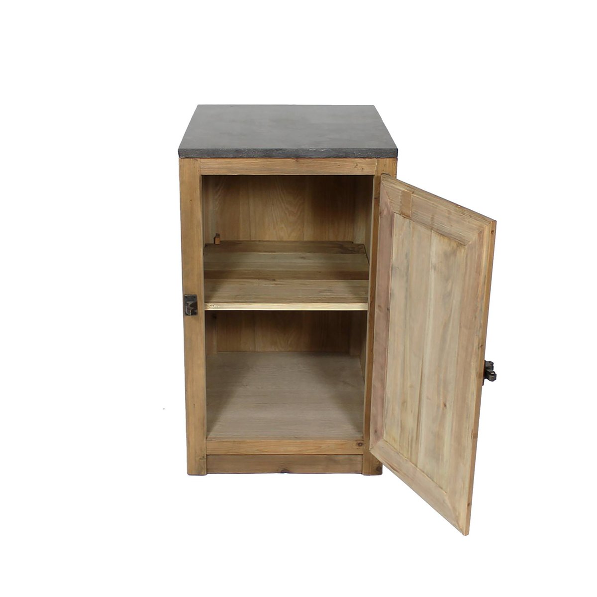 Meuble bas de cuisine en bois recyclé et pierre bleue CHAMPÊTRE bois clair, MADE IN MEUBLES