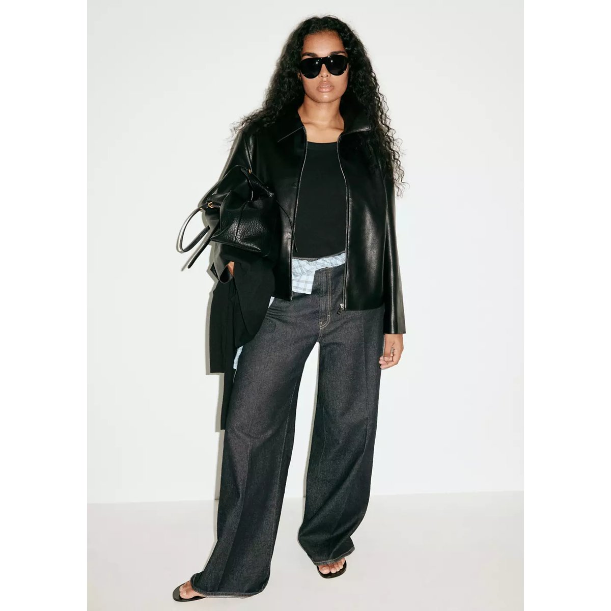 Veste effet cuir fermeture zip noir, MANGO