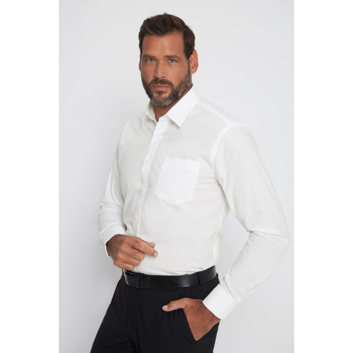 Chemise à poignets mousquetaires blanc neige, JP1880