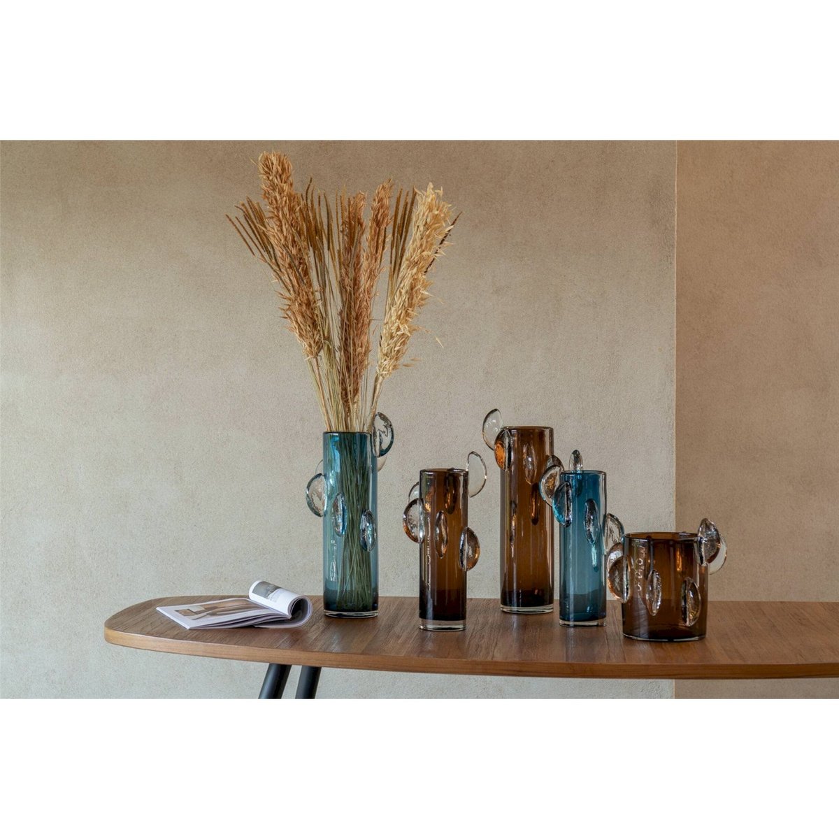 Vase bas en verre soufflé esprit sculptural marron transparent, RECOLLECTION