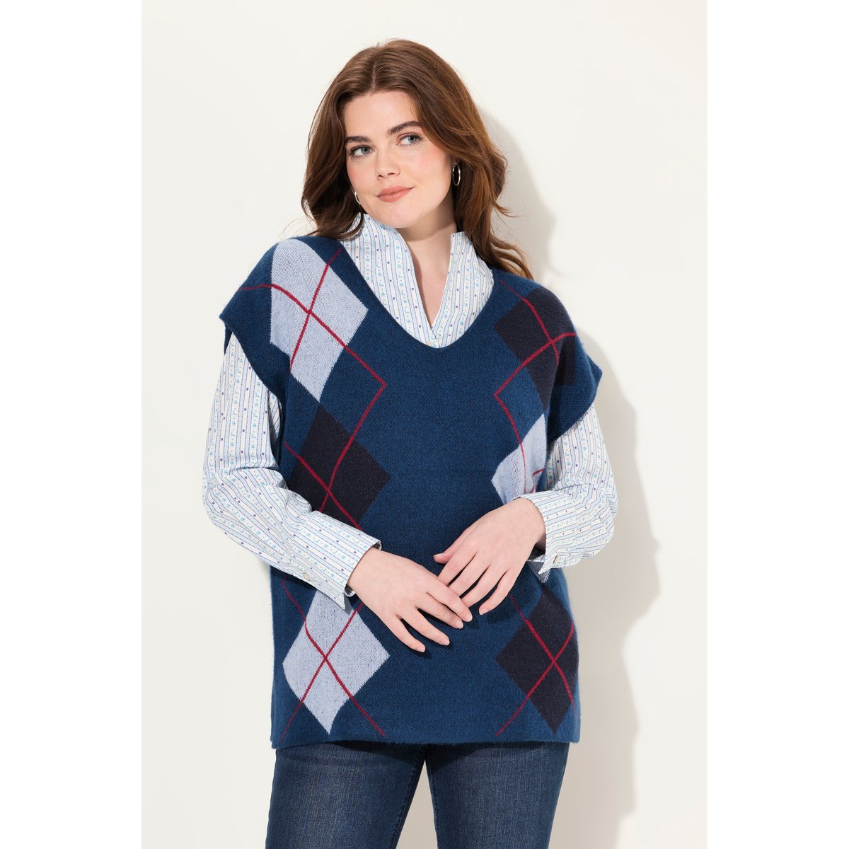 Pull sans manches, motif losanges marine, ULLA POPKEN