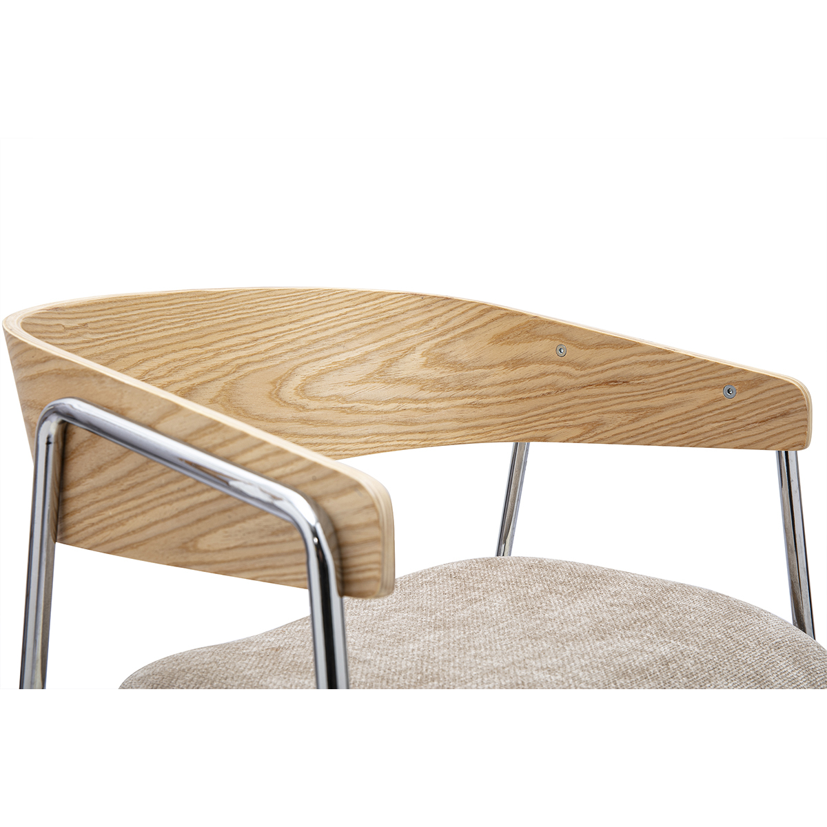 Chaises en tissu effet velours texturé taupe, bois clair et métal chromé (lot de 2) FANELY taupe, MILIBOO