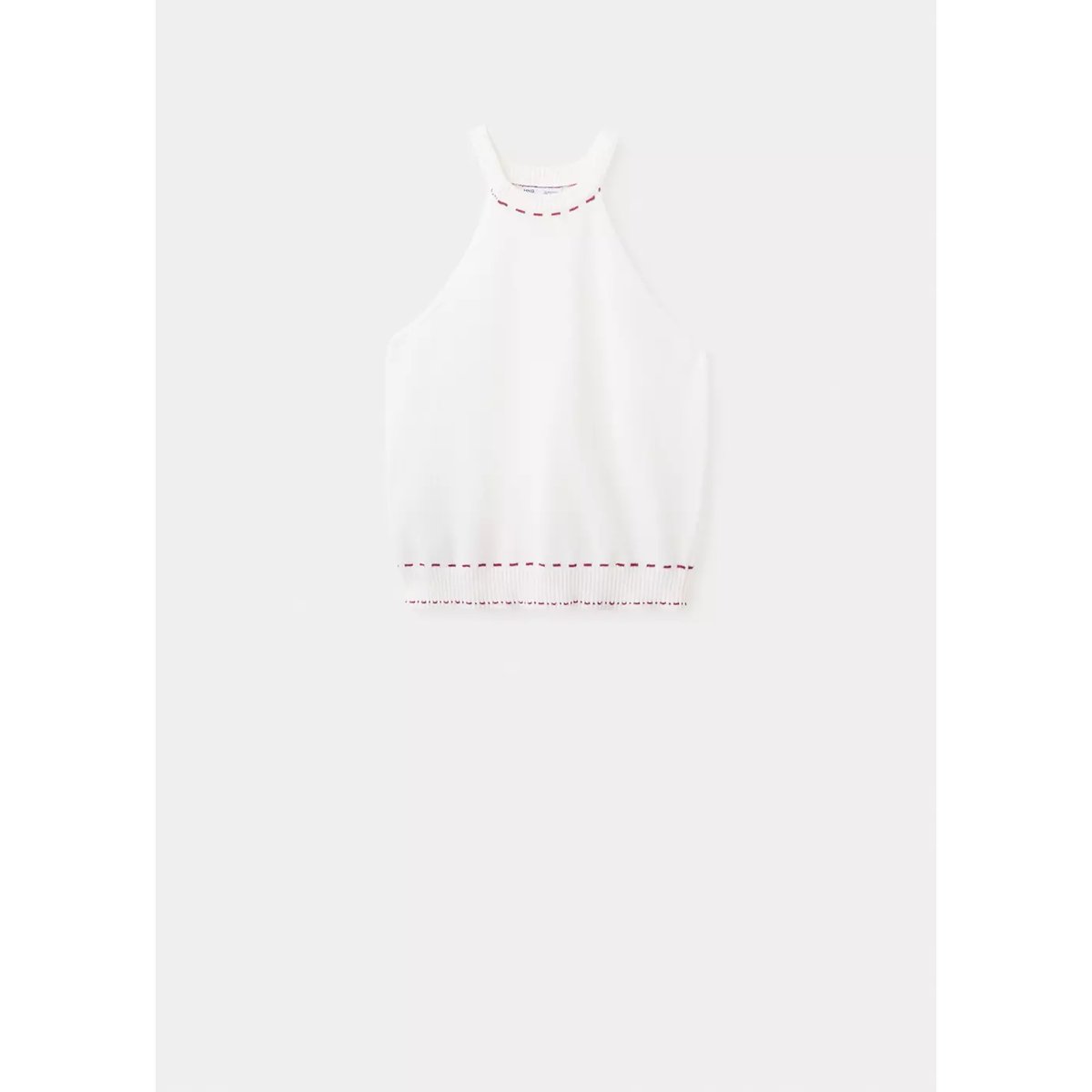 Top halter en maille contrastante blanc cassé, MANGO TEEN