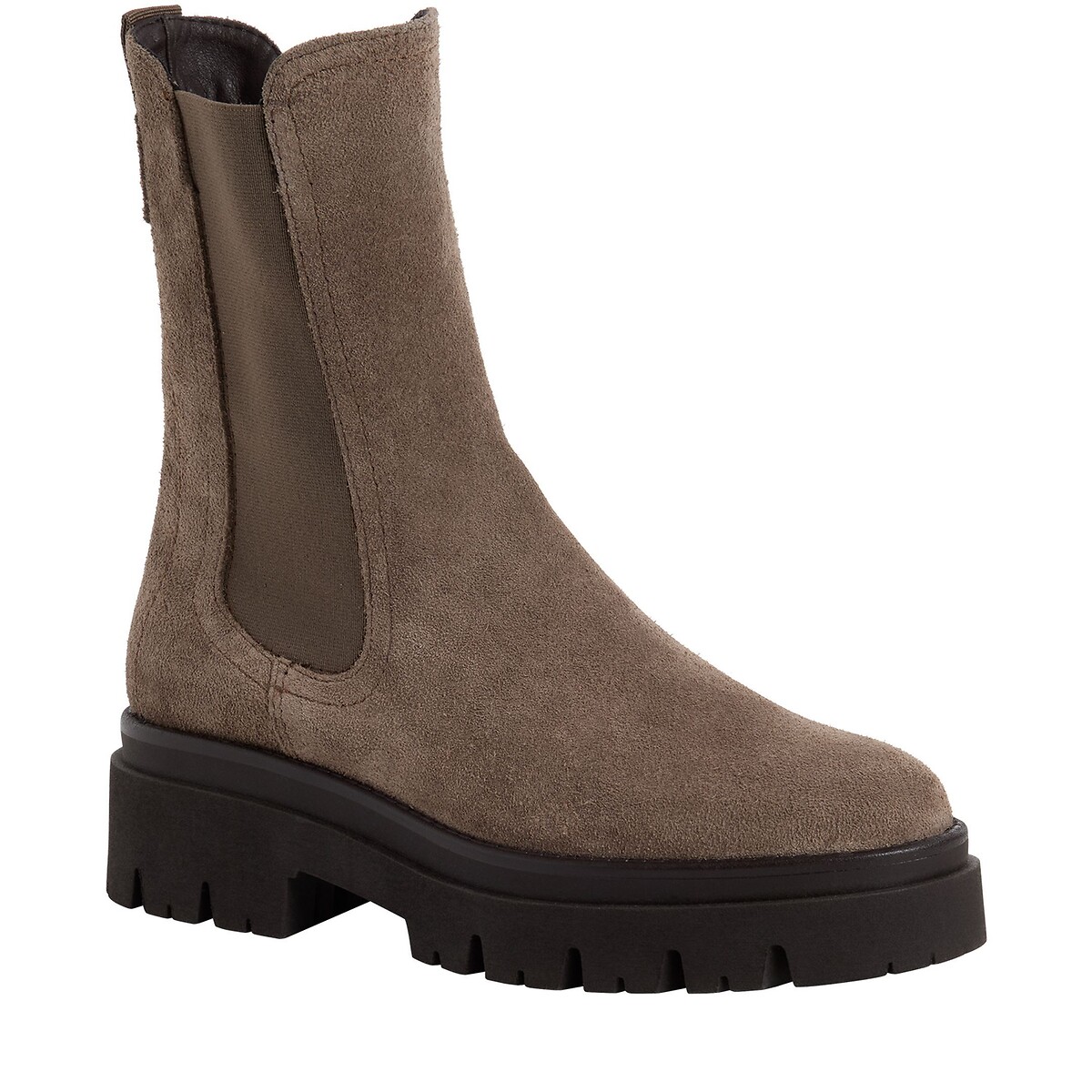 Bottines chelsea en cuir suède taupe, TAMARIS