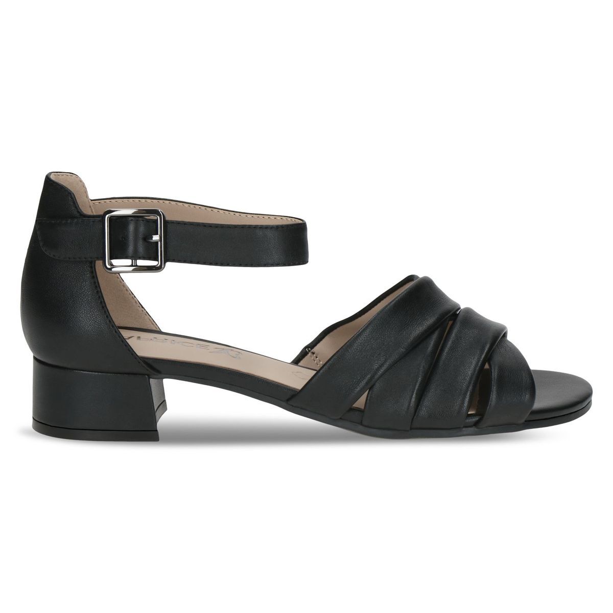 Sandale à talon en cuir noir nappa, CAPRICE