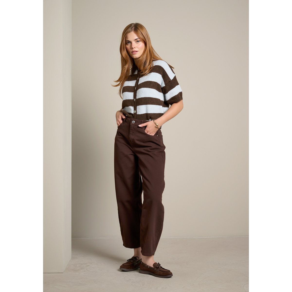 Pantalon ample taille haute brun fonce chocolate, LOLALIZA