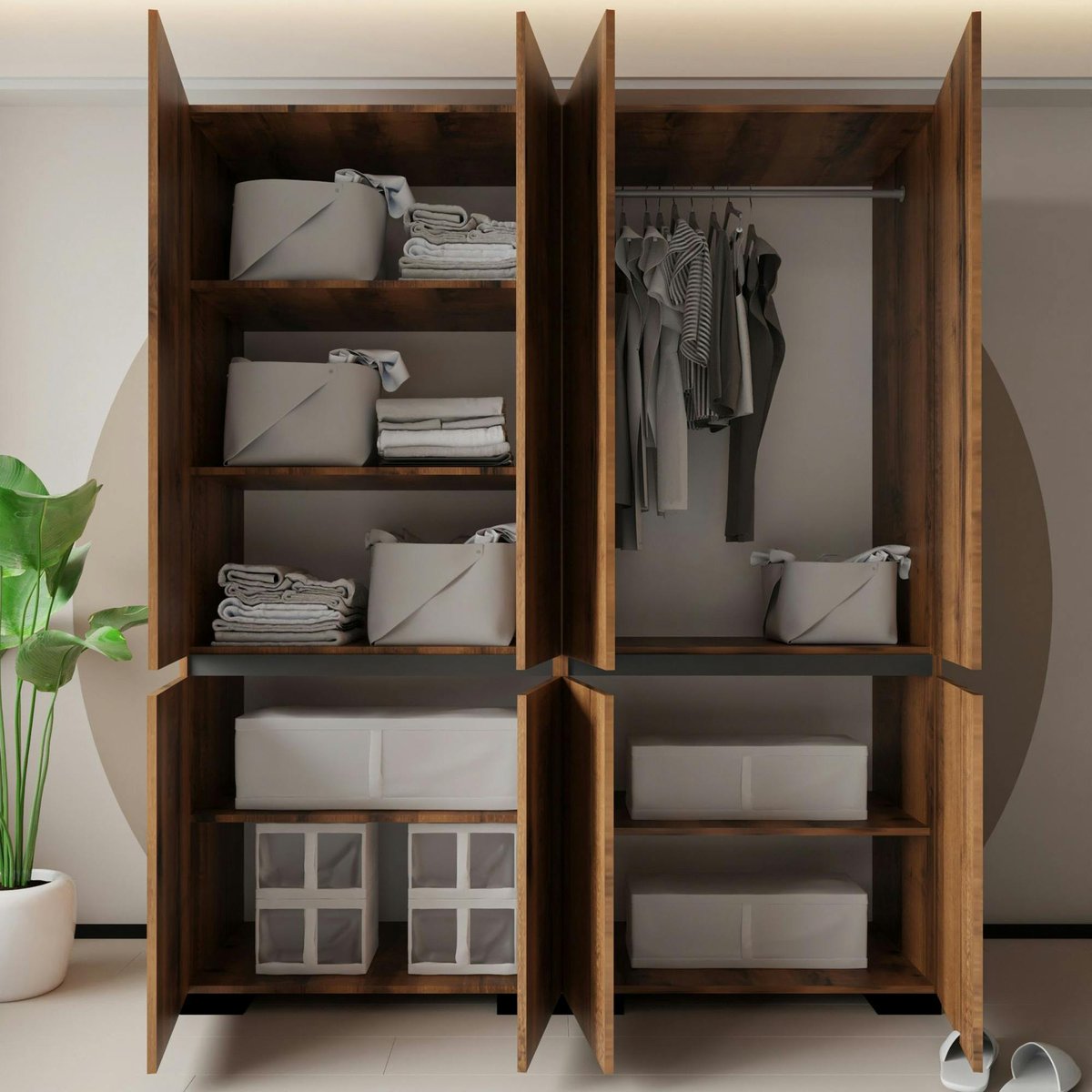 Armoire penderie 8 portes 1 tringle décor noyer et anthracite 180 cm BYRON marron, PIER IMPORT