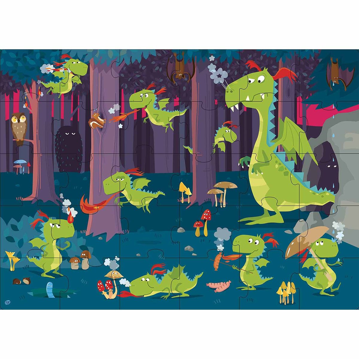 puzzle géant et livre Forêt des dragons vert, SASSI