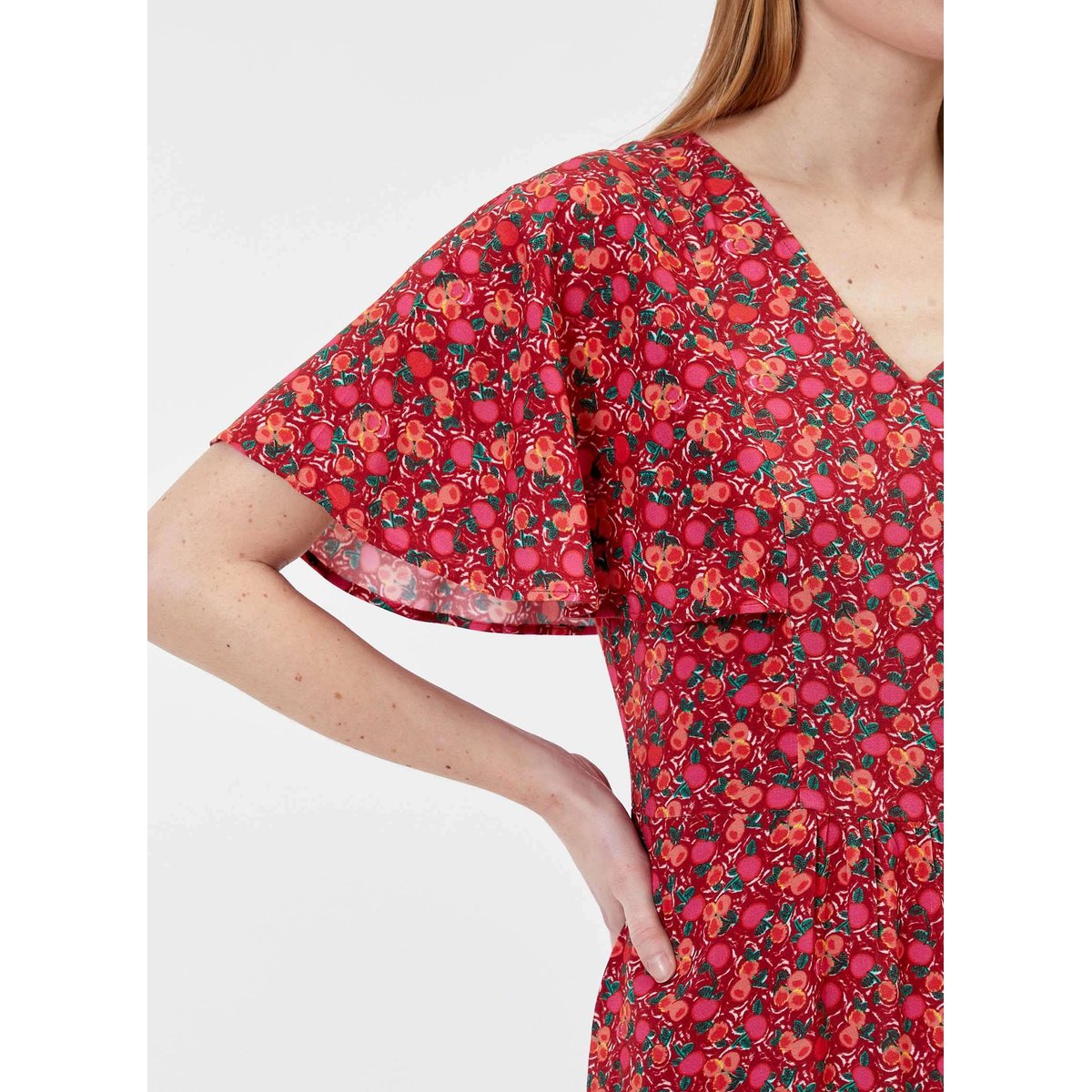 Robe imprimée manches papillon Ecovero UNE rose cherry, PRINCESSE NOMADE