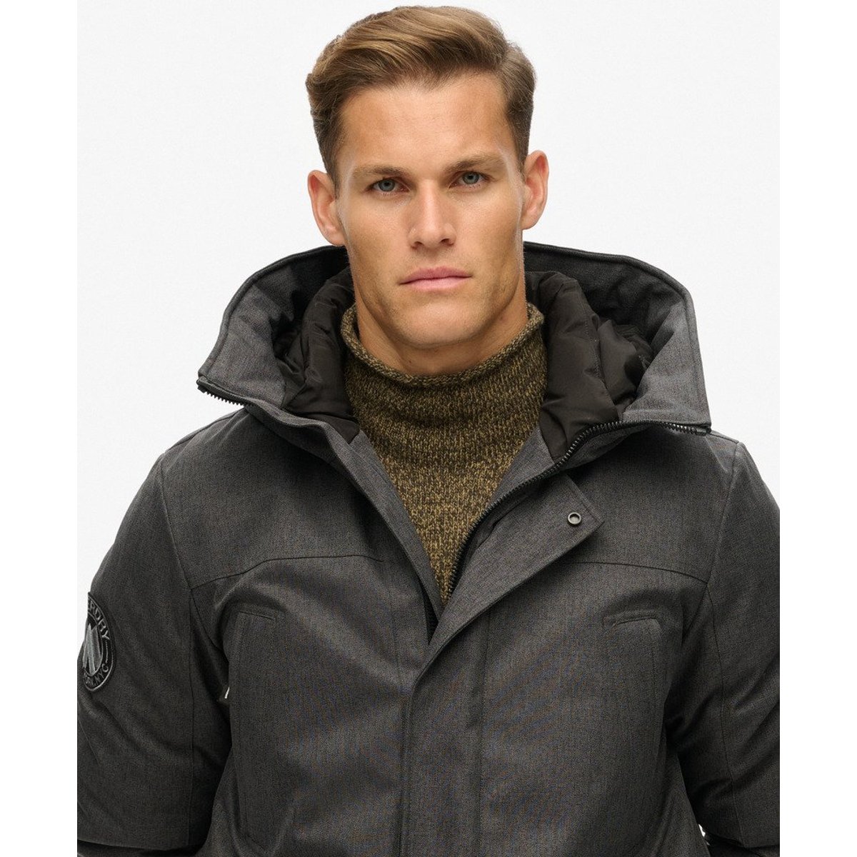 Parka rembourrée City Tweed chevron gris, SUPERDRY
