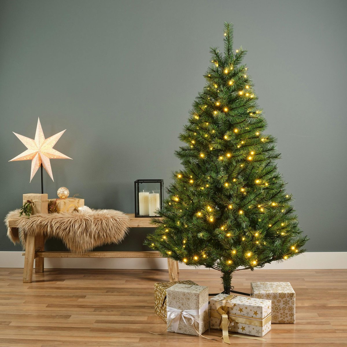 Sapin de Noël illuminé Canada H180 cm vert, PIER IMPORT