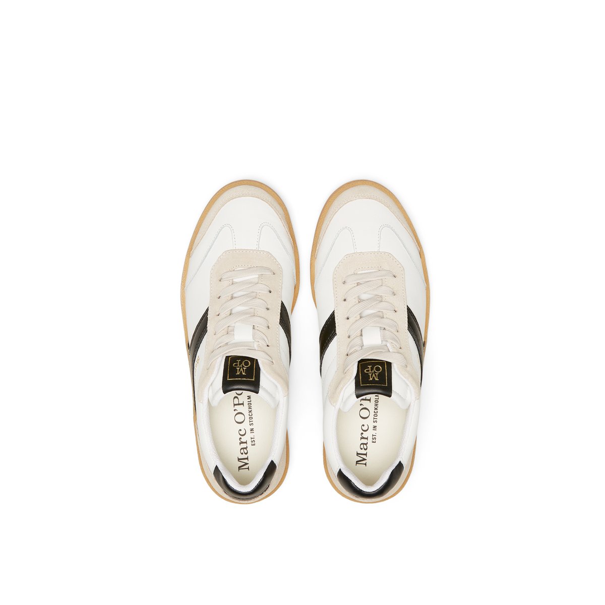 Baskets en cuir de vache noble blanc/noir, MARC O'POLO