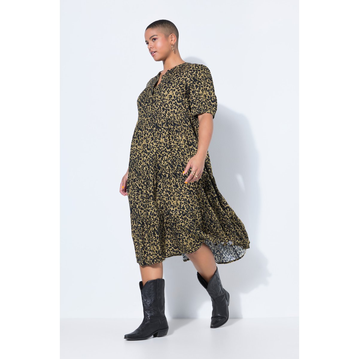 Robe maxi à volants, imprimé léopard coloré olive, STUDIO UNTOLD