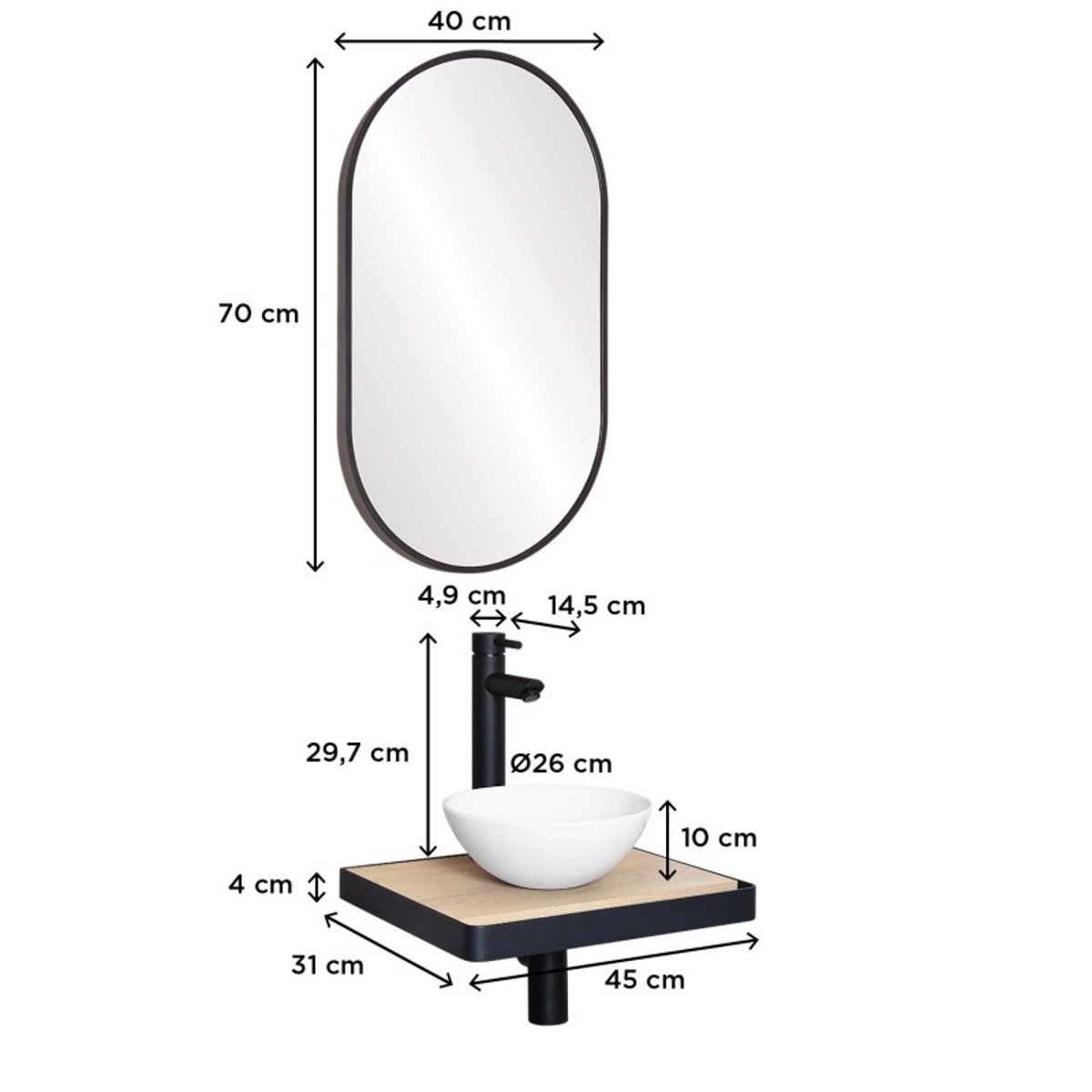 Lave-mains fin +vasque+robinet+miroir SOHO décor chêne, MOB IN
