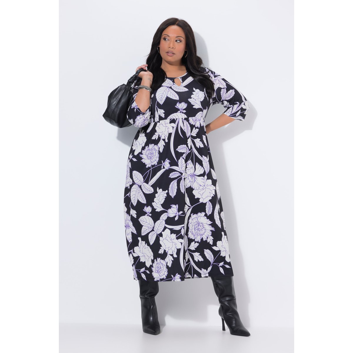 Robe maxi motif floral noir, ULLA POPKEN