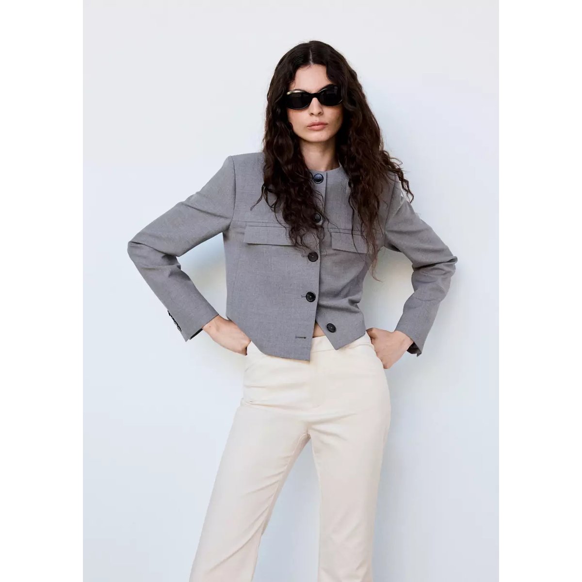 Pantalon flare taille haute écru, MANGO