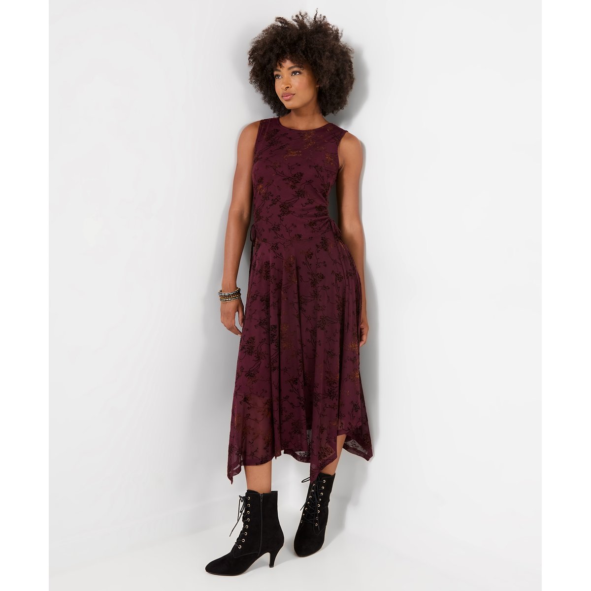 Robe Longue Floquée à Ourlet Plongeant Dita rouge, JOE BROWNS
