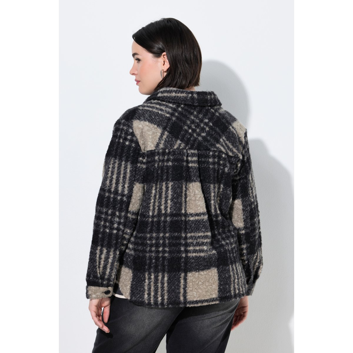 Shacket en polaire bouclée, motif à carreaux beige foncé, ULLA POPKEN