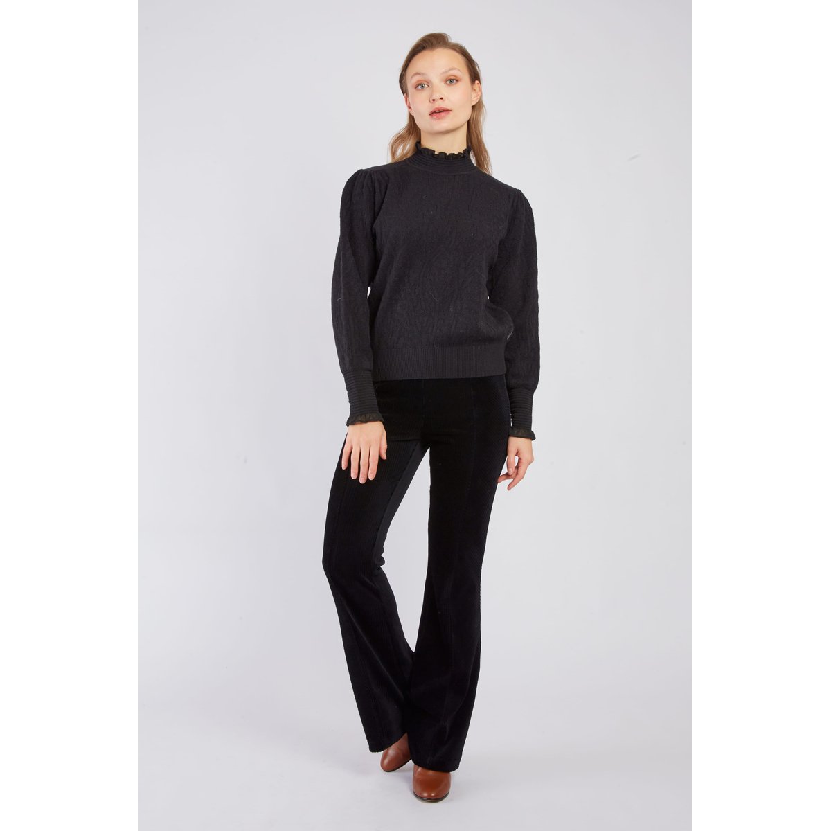 Pull uni col montant ADELINE noir, DERHY