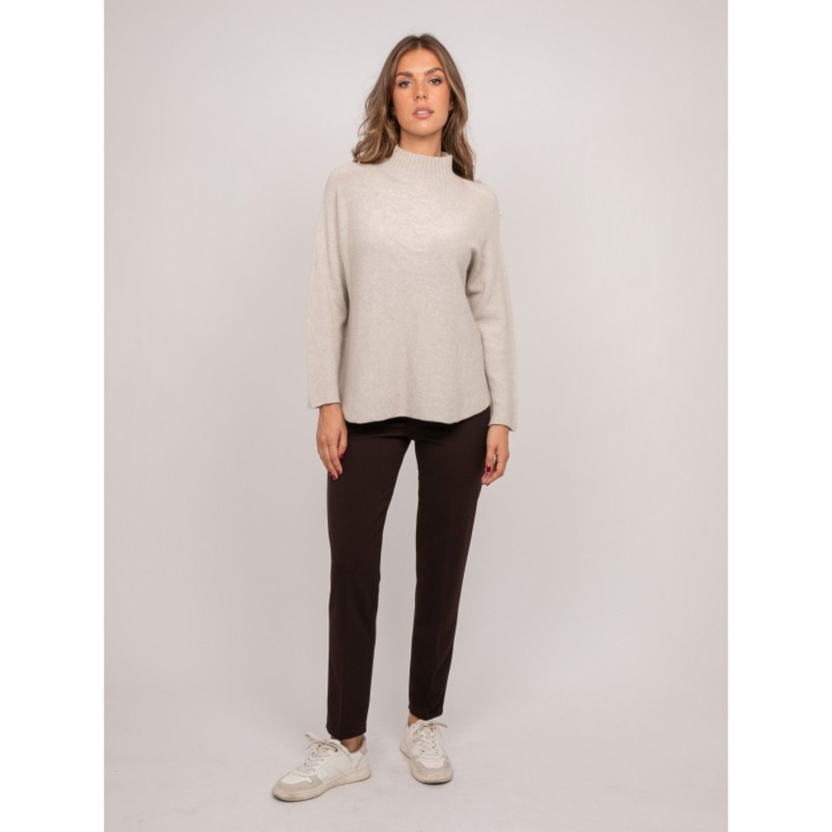 Pull Maille Col Montant Oversize Kaleta gris, DONA LISA