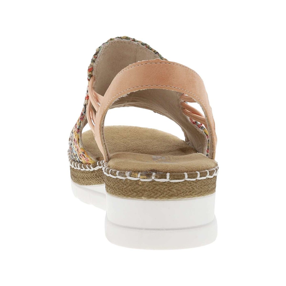 Sandales abricot avec une tige en tressage multicolore et à talon compensé abricot, RIEKER