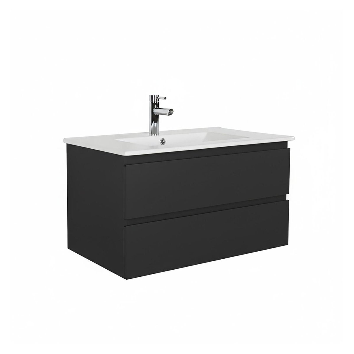Meuble simple vasque 80cm décor chêne et robinet SORRENTO noir satiné, MOB IN