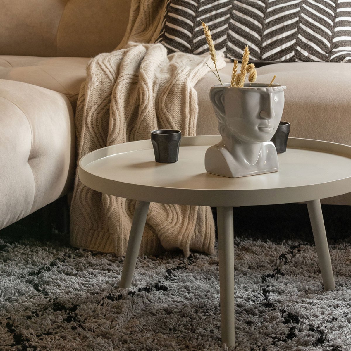 Table d'appoint ronde bois - MESA beige, WOOOD