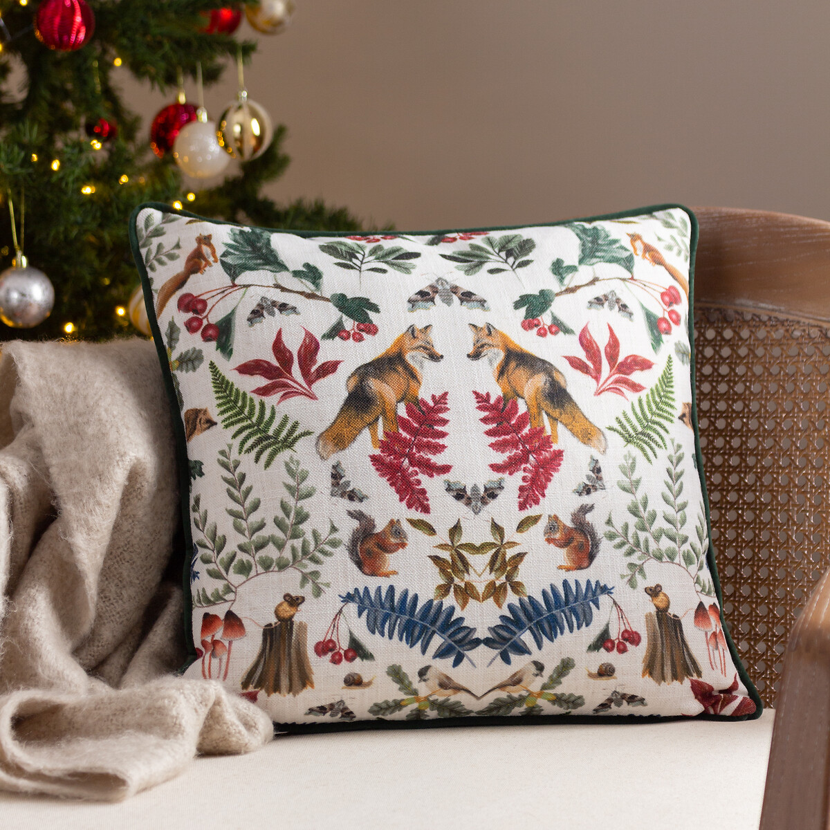 Mirrored Fox Watercolour Printed Piped Cushion multi-coloured, EVANS LICHFIELD